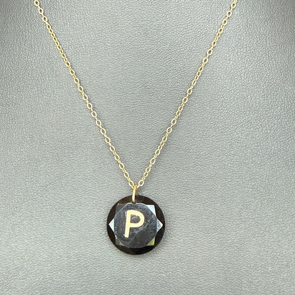 Charmed Circle Like Letter Pendant Necklace Faceted Black Onyx Gold Filled “P”